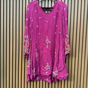Free People Fuchsia Embroidered Long Sleeve Dress